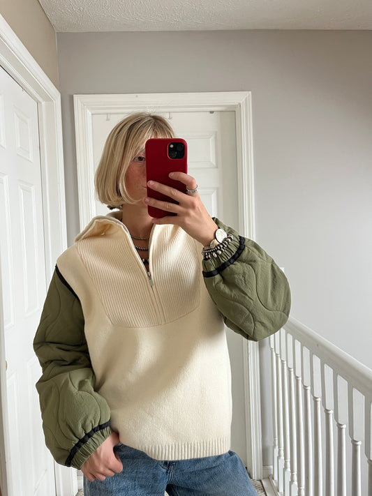 Olive Mixed Quarter Zip Jacket