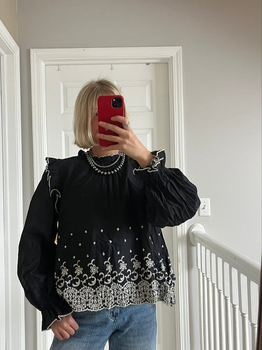 Black Lacey High Neck Top