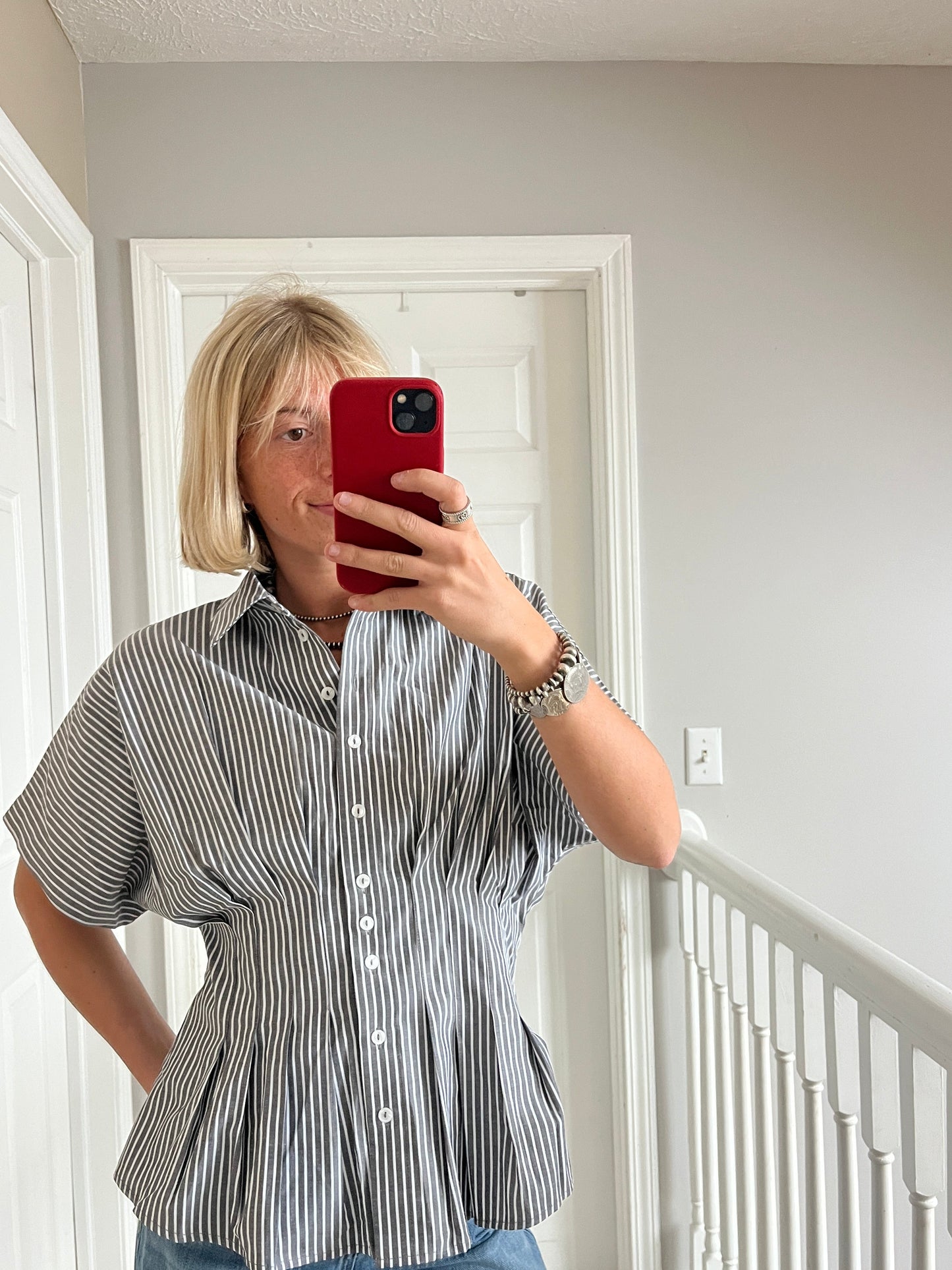 Grey Cinched Collar Top