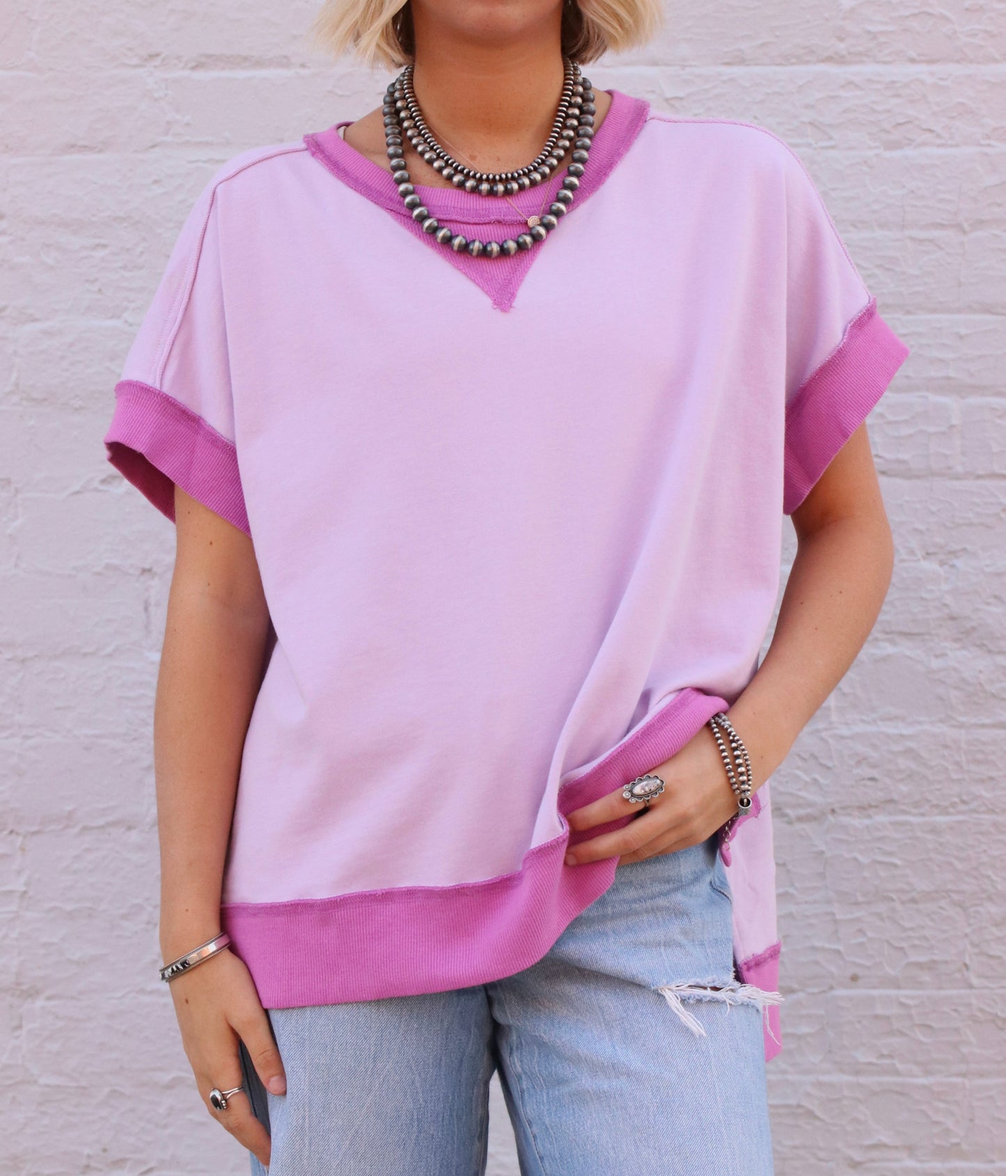 Lavender French Terry Color Block Top