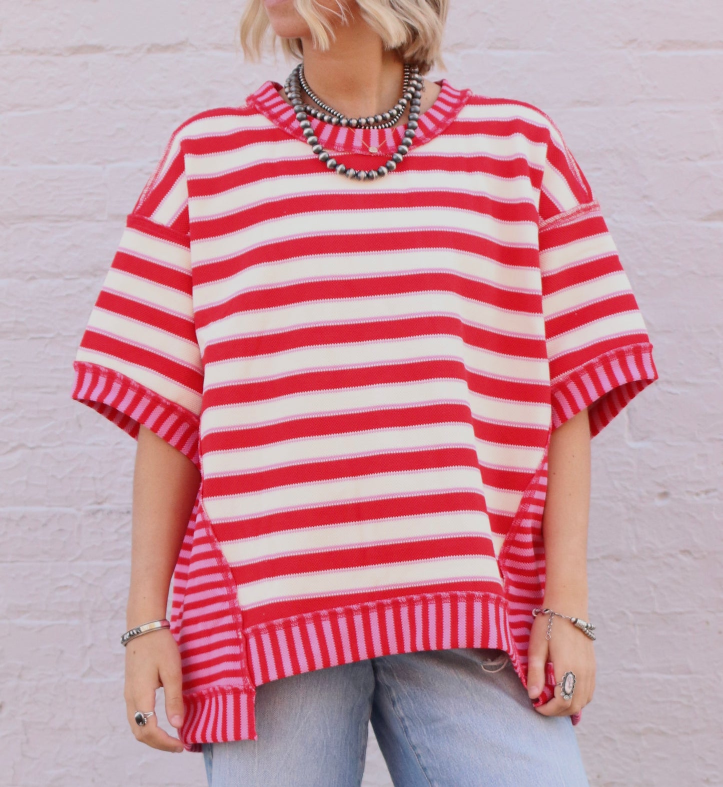 Red Mixed Stripe Loose Top