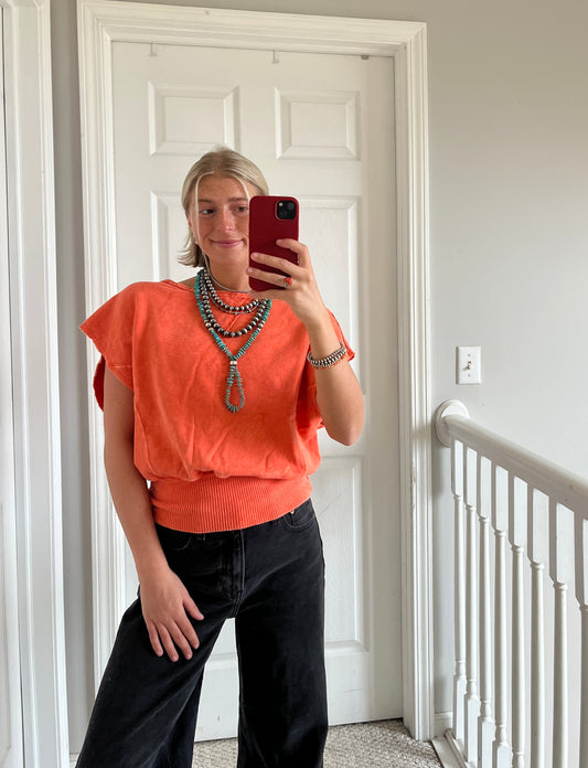 Orange Boat Neck Top