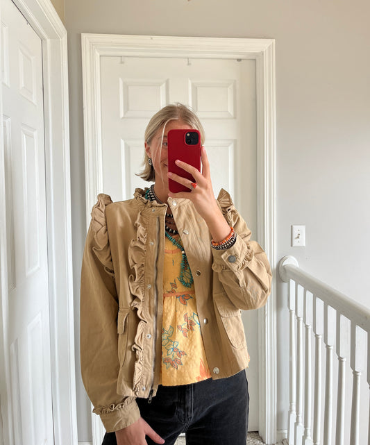 Tan Ruffle Jean Jacket