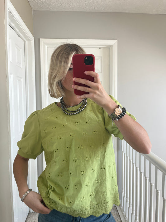 Green Eyelet Top