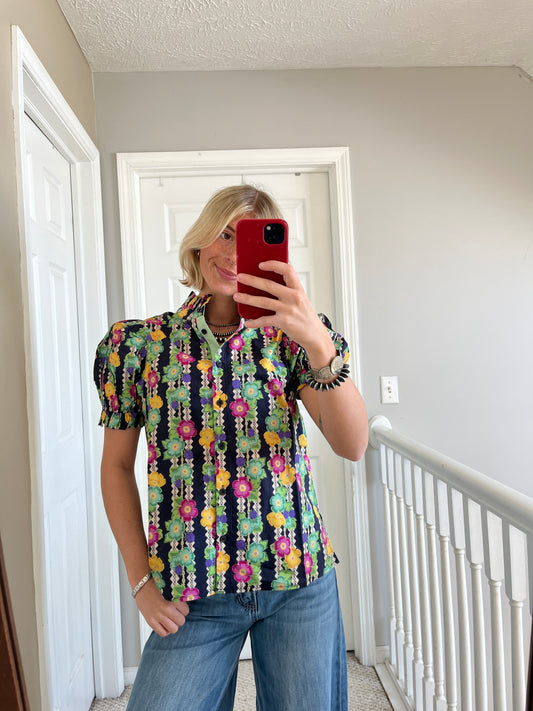 Navy Floral Top