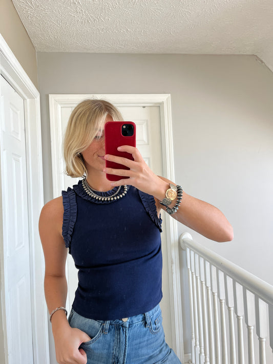 Navy Ruffle Tank