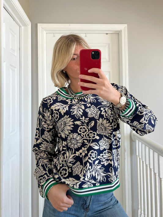 Navy and Green Floral Top