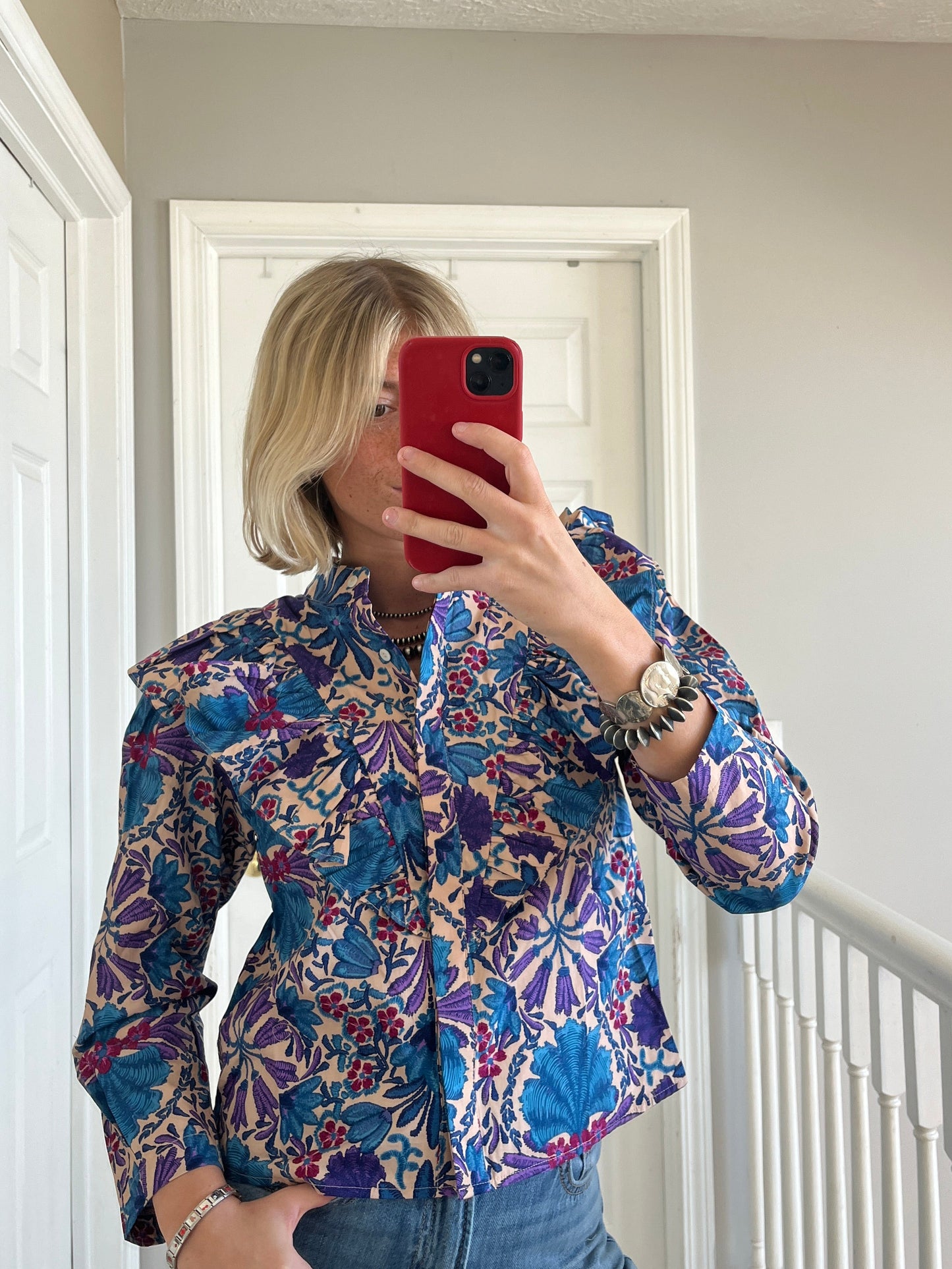 Bright Floral Ruffle Long Slee