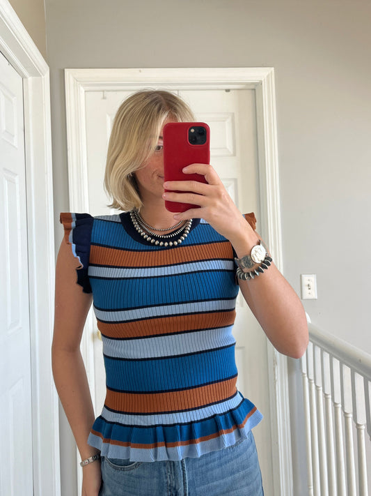 Blue and Brown Stripe Knit Tank