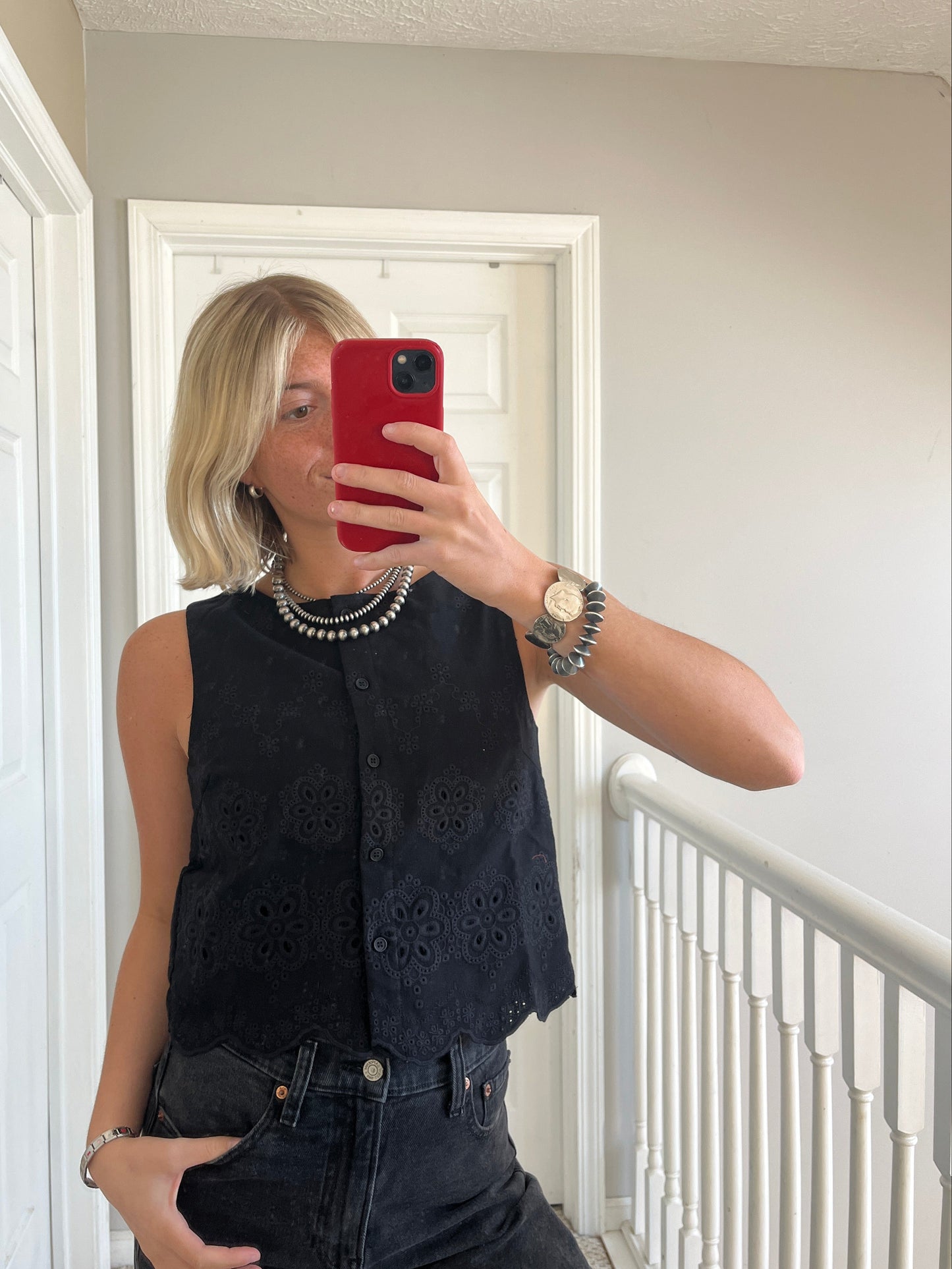 Eyelet Black Tank