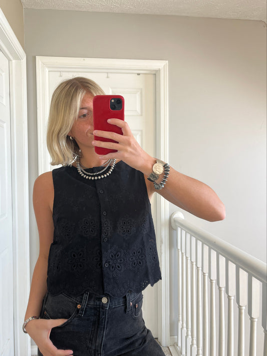 Eyelet Black Tank