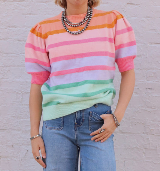 Striped Bubble Short Sleeve Sweater