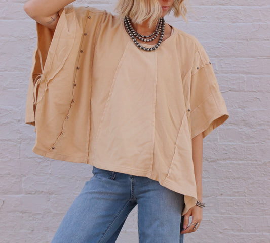 Tan Studded Loose Boxy Top