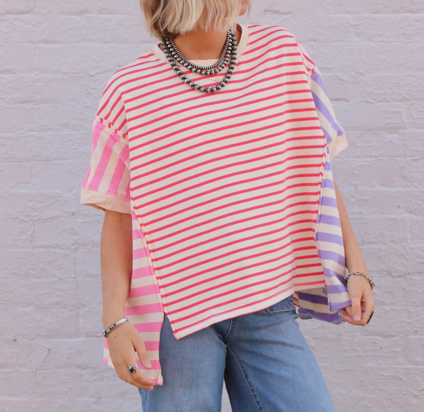Multi Stripe Mixed Color Block Top