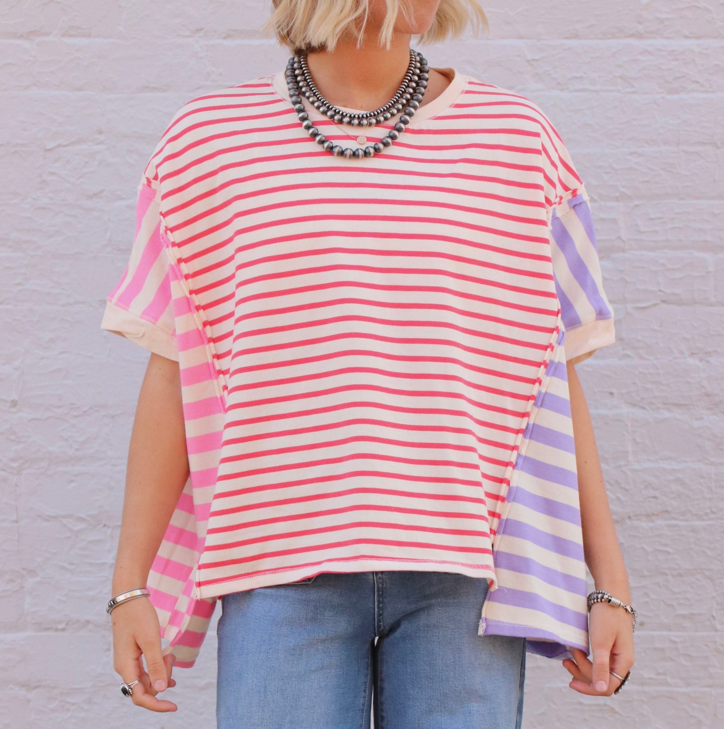 Multi Stripe Mixed Color Block Top