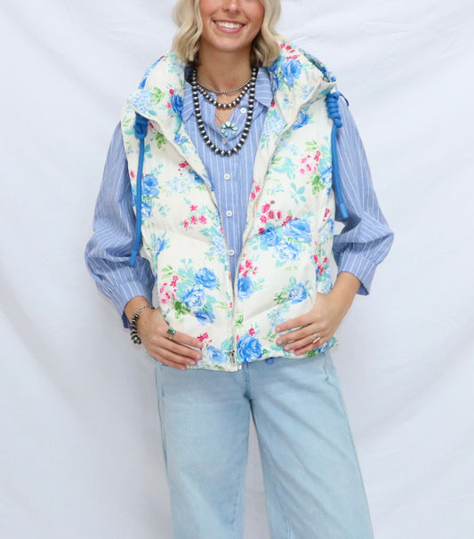 Floral Print Puffer Vest