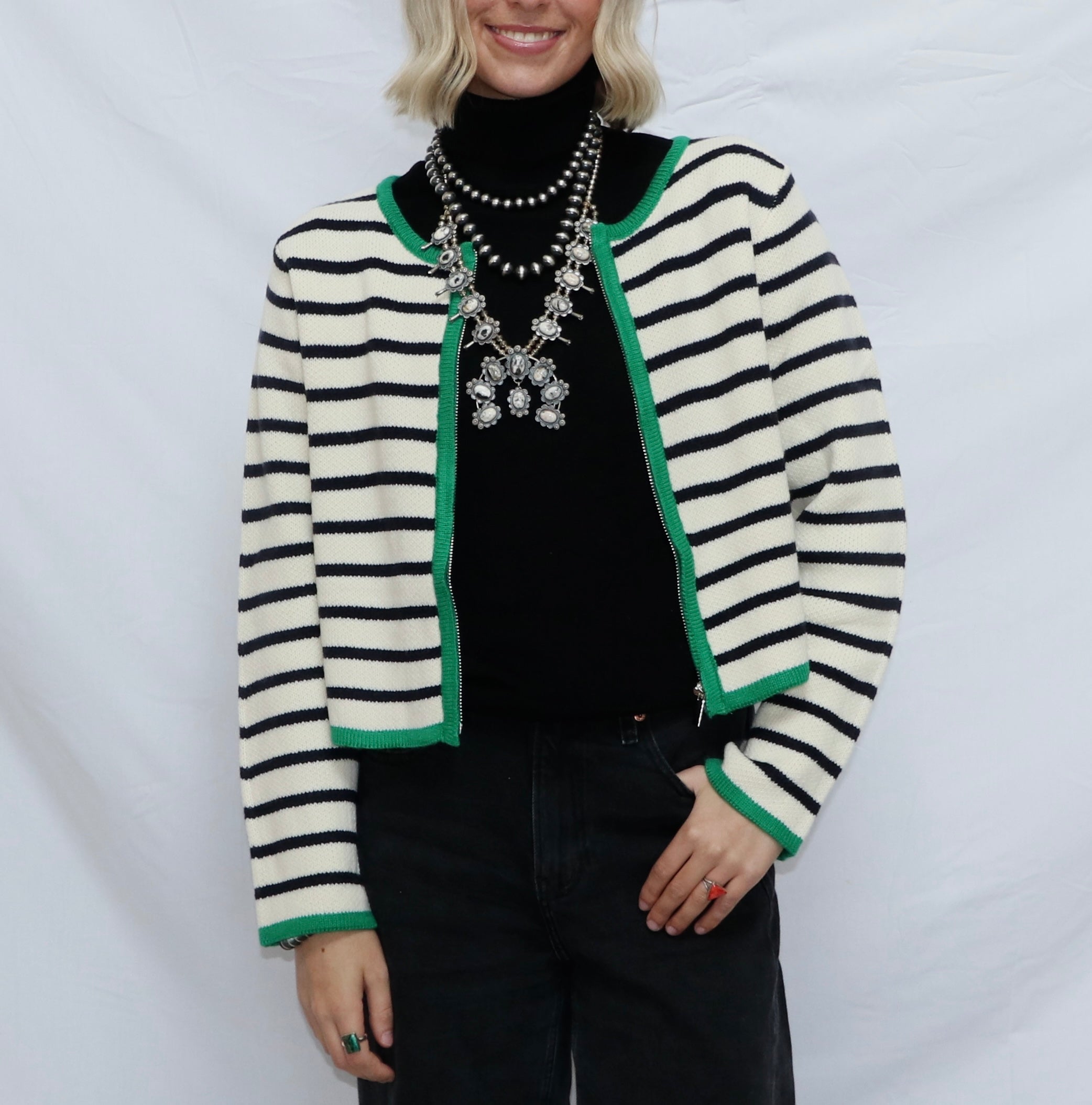 Stripe Zip Up Cardigan – MK Boutique