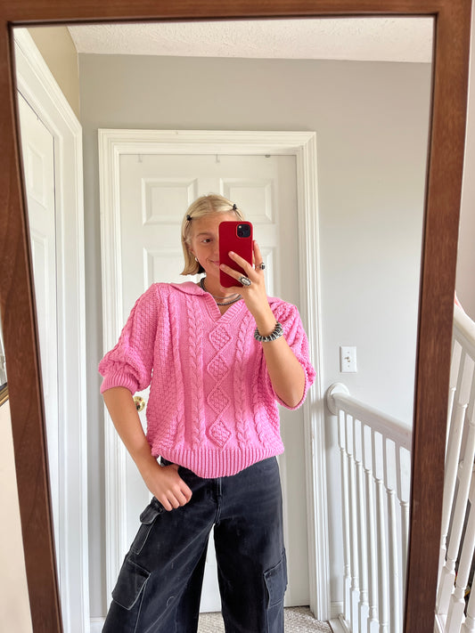 Pink Knit Collared Top