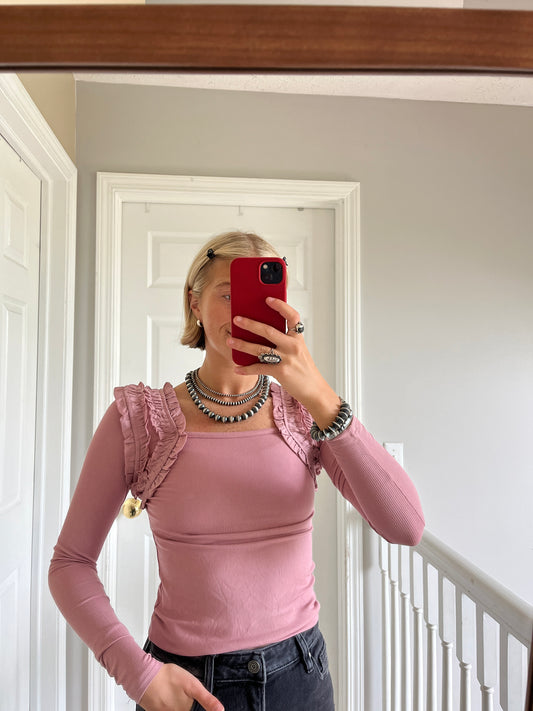 Ruffle Shoulder Long Sleeve