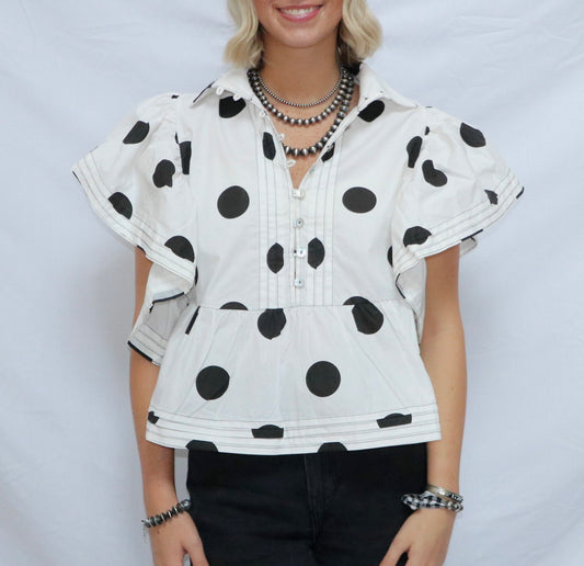 Polka Dot Ruffle Top