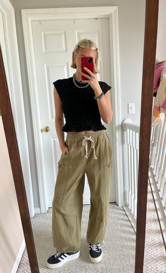 Army Green Barrel Pants