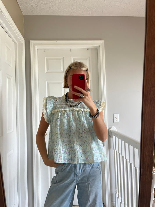 Floral Ruffle Sleeve Top