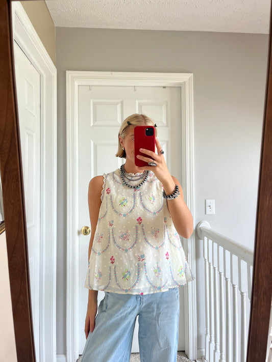 Floral High Neck Tank