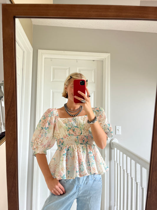 Floral Eyelet Babydoll Top