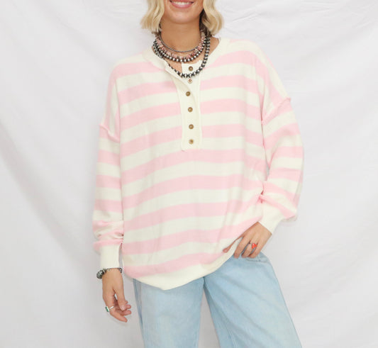 Pink Stripe Buttoned Sweater