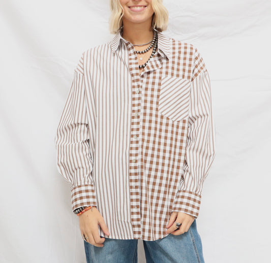 Brown Contrast Button Down