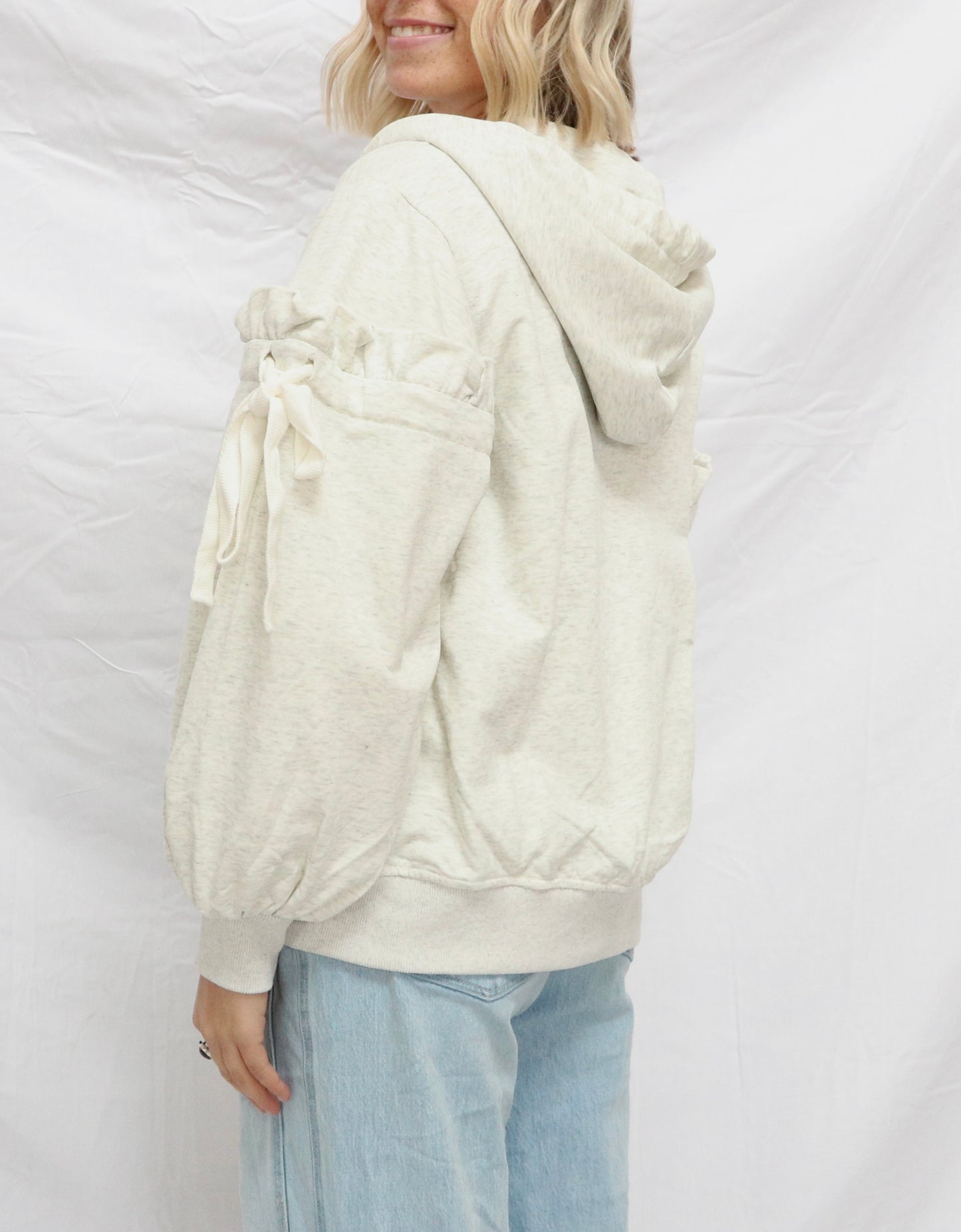 Ruffled Puff Sleeve Zip Up