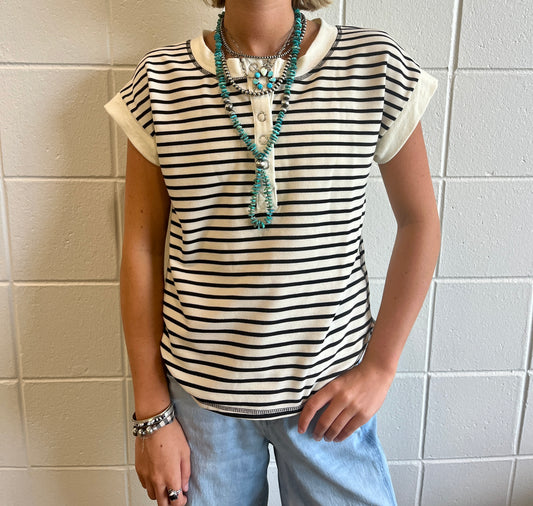 Striped Button Up Henley Top