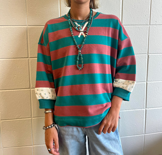 Floral and Striped Pullover