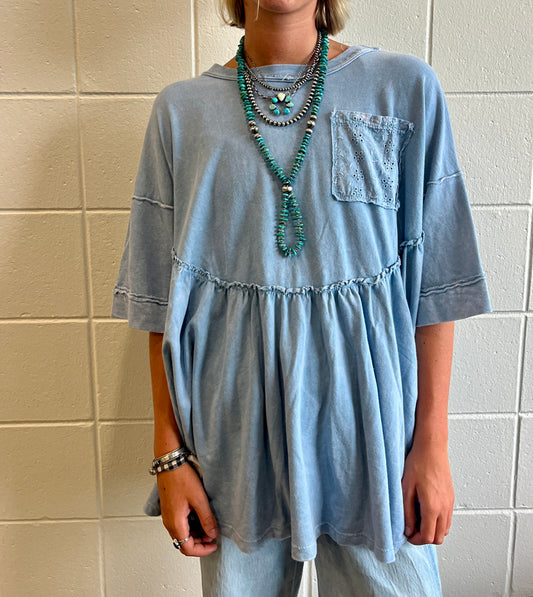 Blue Babydoll Oversized Top