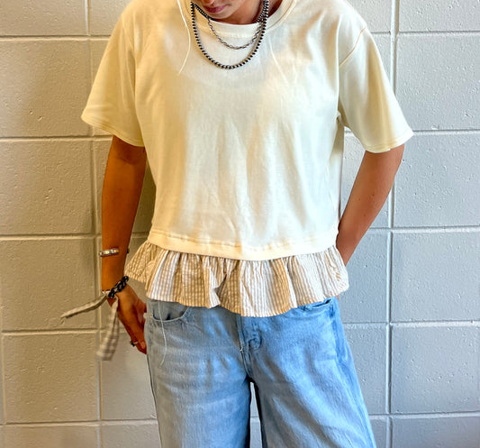 Cream and Tan Ruffle Top