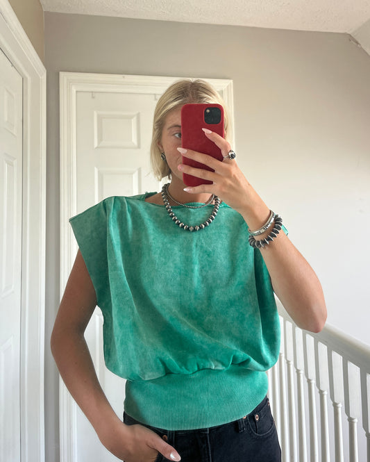 Washed Boat Neck Top