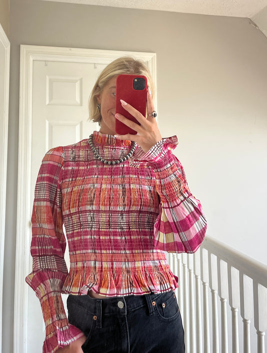 Plaid Smocked Top