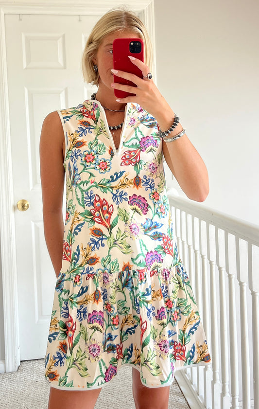 Floral Front Zip Sporty Dress