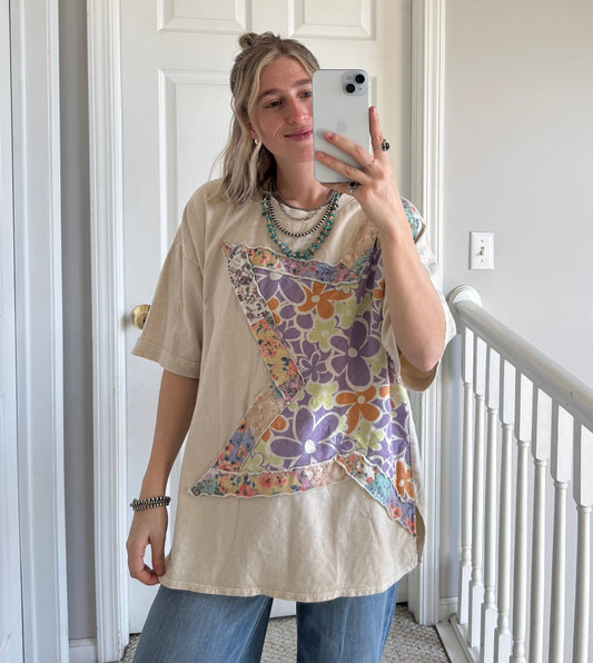 Star Floral Patchwork Top
